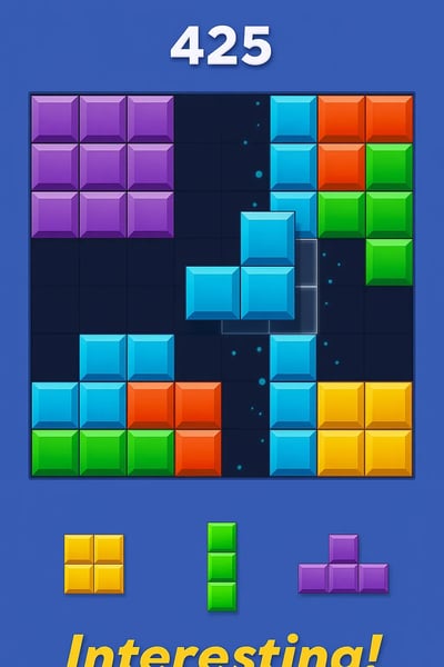 A blue screen with a game of block blast.